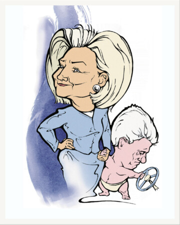 Hillary ja Bill Clintoni karikatuur